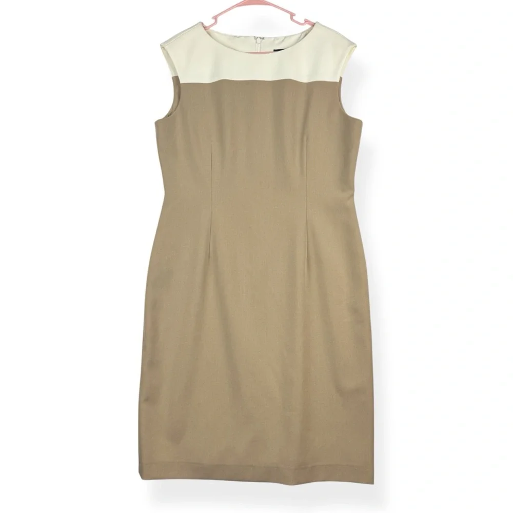 Dillard Preston York Dress Womens 12 Beige‎ White Sheath Dress Knee Length